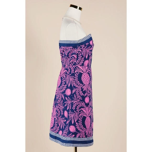 Sz 2 Lilly Pulitzer Navy & Hot Pink Southlake Pineapple Print Mini Dress EUC - Picture 2 of 4